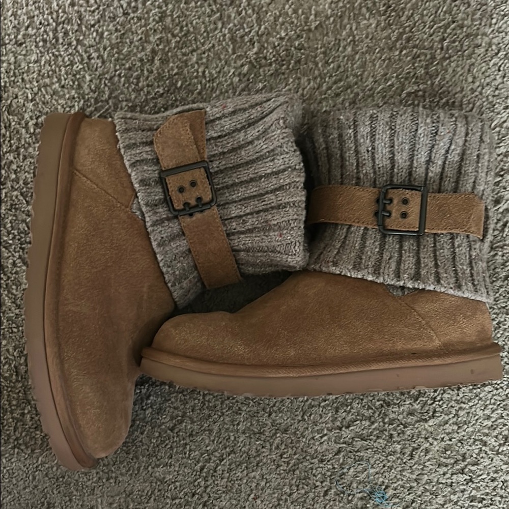 UGG Tan Boots with Knit Gray Cuffs